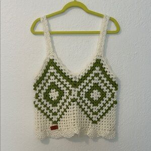 Handmade Crochet Tank Top - White and Green